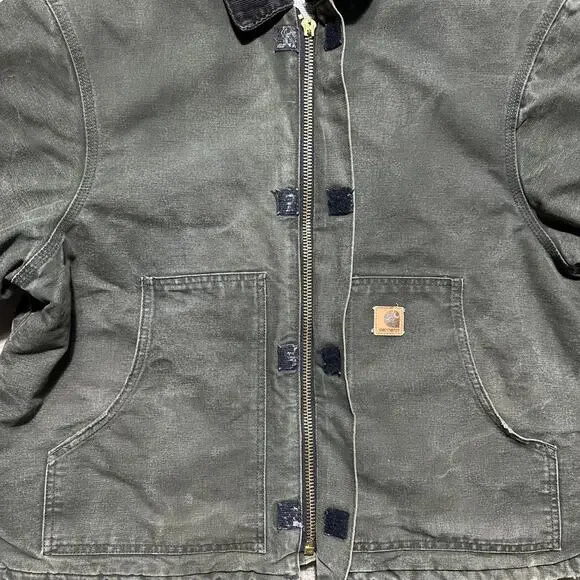 Vintage Carhartt Faded J22 MOS Green Arctic Jacket Mens XL Canvas Quilted Lining